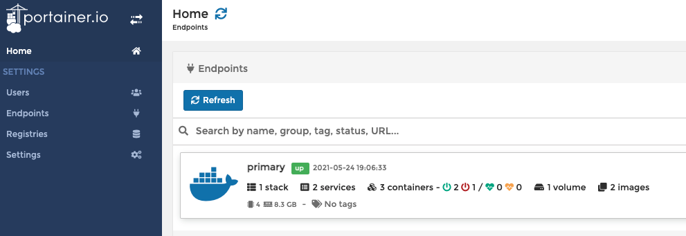 portainer dashboard